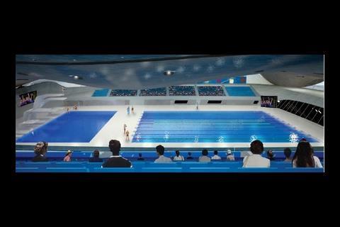View of aquatic centre from temporary seating